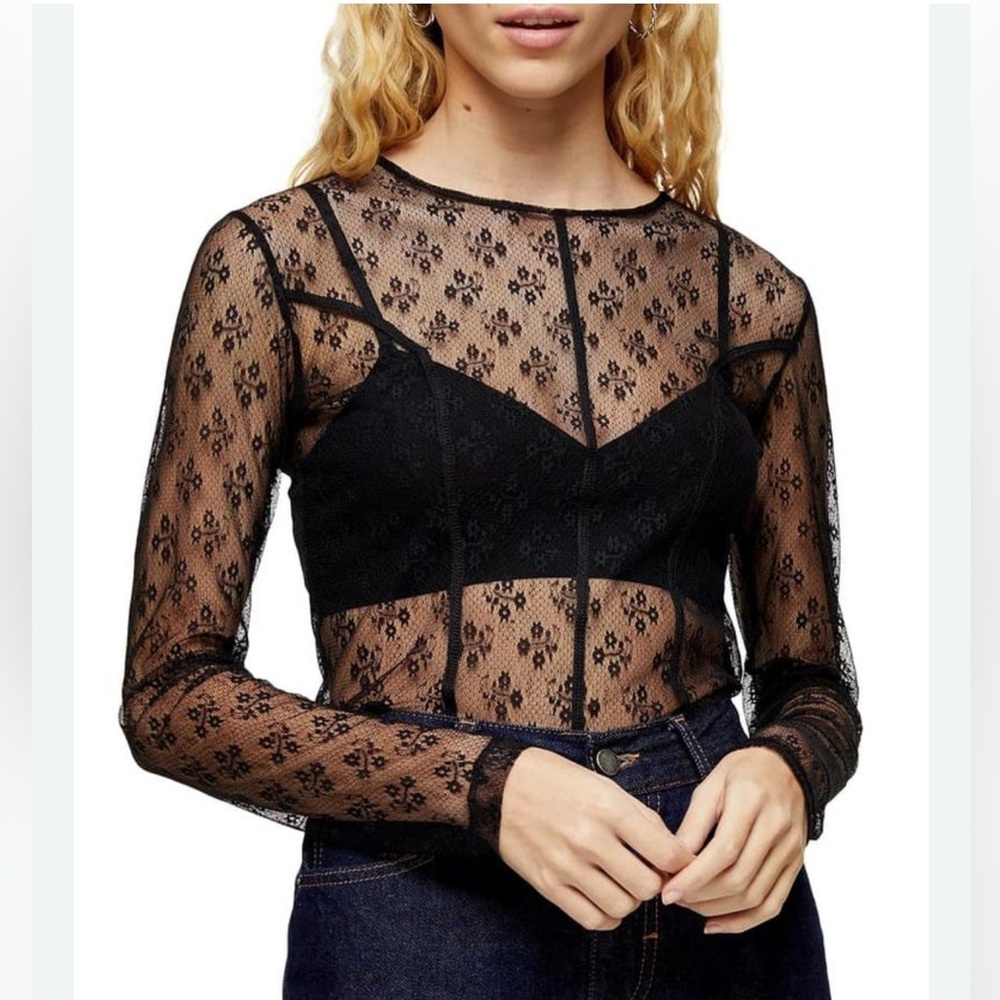 TopShop Black Lace Top - size 10 (M) - Picture 2 of 13